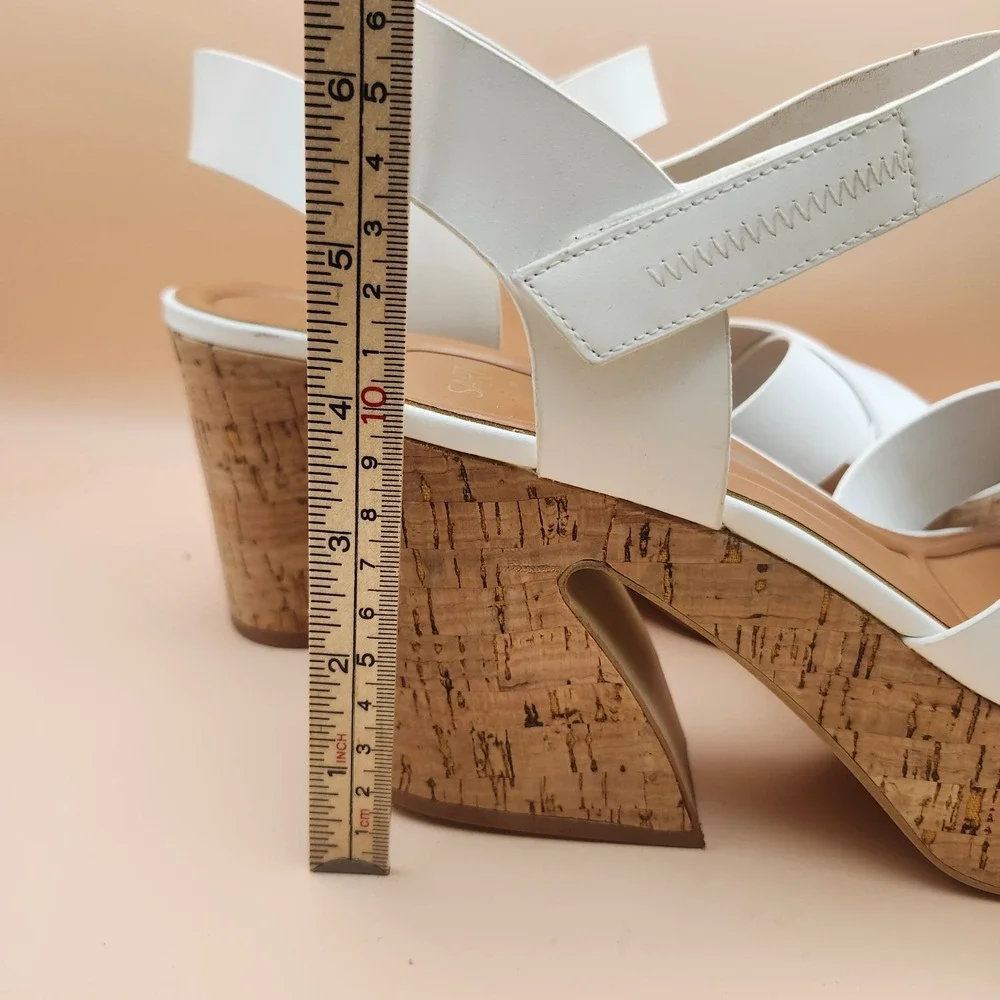 Sarto by Franco Sarto Donati White‎ Leather Cork Platform Block Heel Sandals 9M